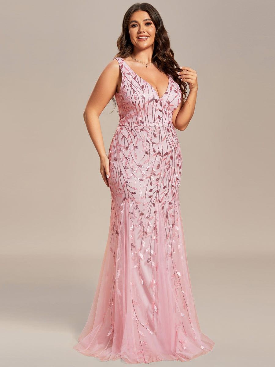 Robe de soirée Seuqin à encolure en V pour femmes de grande taille #Couleur_Rose