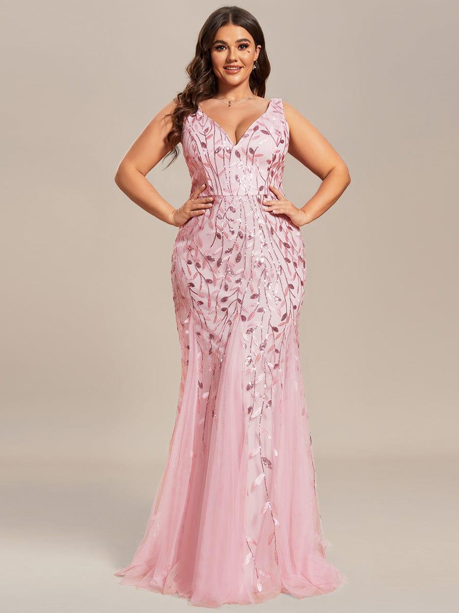 Robe de soirée Seuqin à encolure en V pour femmes de grande taille #Couleur_Rose