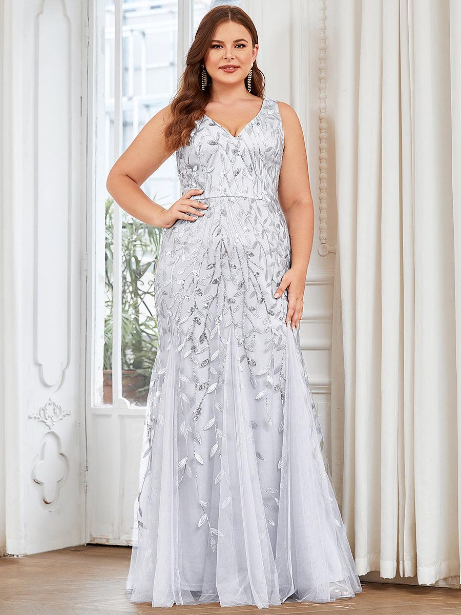 Robe de soirée Seuqin à encolure en V pour femmes de grande taille #Couleur_Argent
