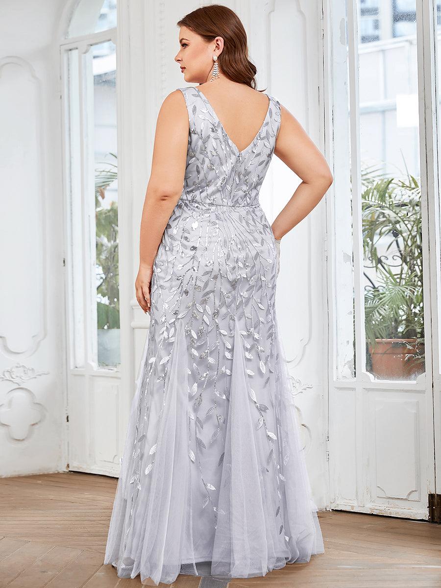 Robe de soirée Seuqin à encolure en V pour femmes de grande taille #Couleur_Argent