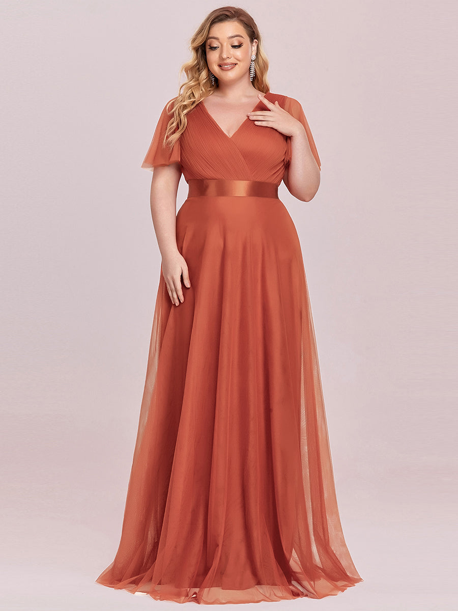 Robe Demoiselle D'Honneur Longue à Col V Et Manches Courtes Pour Femmes #Couleur_Burnt Orange