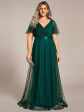 Robe de soirée grande taille pour femmes avec manches courtes #Couleur_Vert Fonce