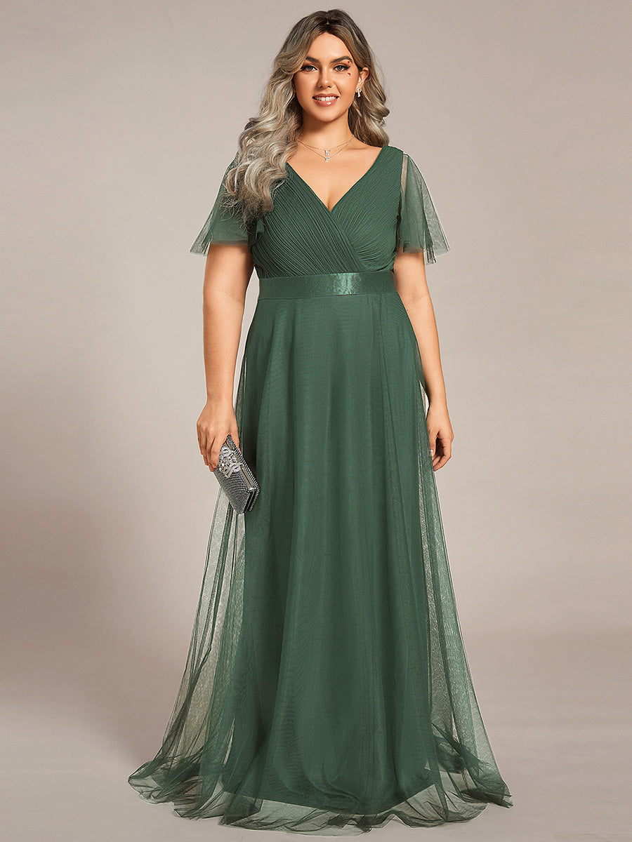 Robe Demoiselle D'Honneur Longue à Col V Et Manches Courtes Pour Femmes #Couleur_Eucalyptus