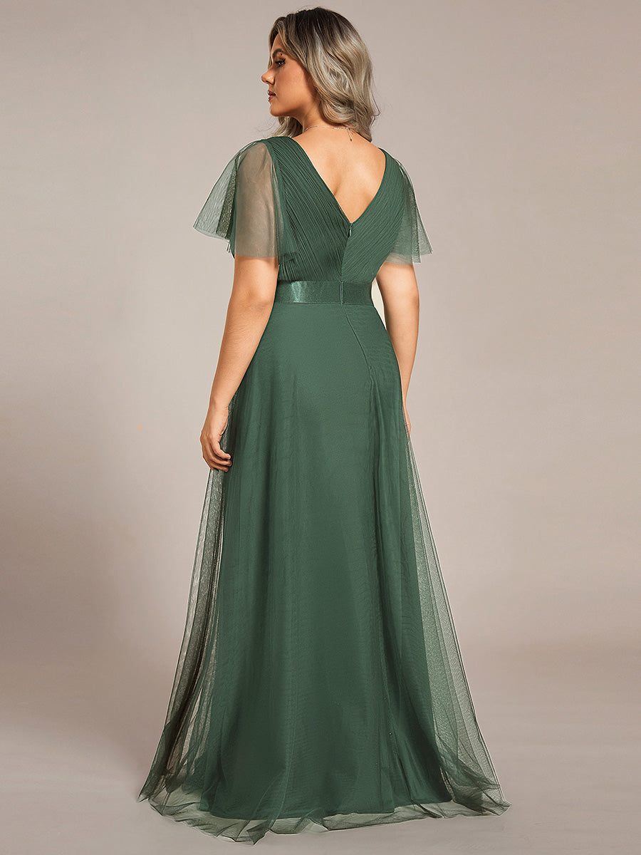 Robe Demoiselle D'Honneur Longue à Col V Et Manches Courtes Pour Femmes #Couleur_Eucalyptus