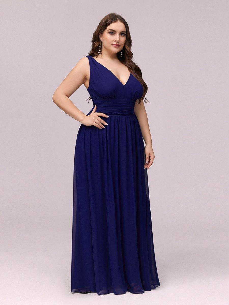 Robe de demoiselle d'honneur en mousseline de soie à col en V grande taille #Couleur_Bleu Royal