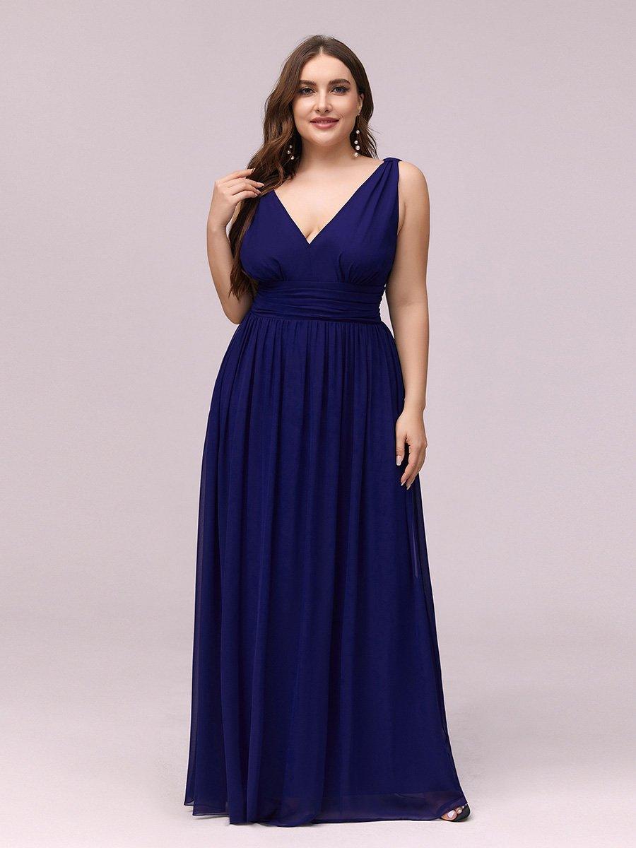 Robe de demoiselle d'honneur en mousseline de soie à col en V grande taille #Couleur_Bleu Royal