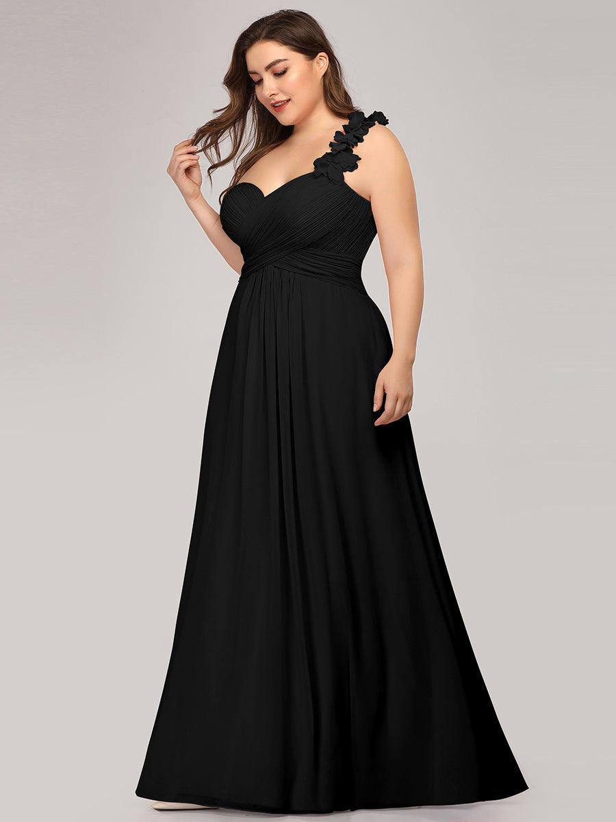Robe de demoiselle d'honneur longue à une épaule et coupe trapèze #Couleur_Noir