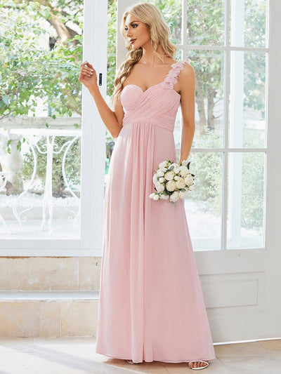 Robe de demoiselle d'honneur longue à une épaule et coupe trapèze