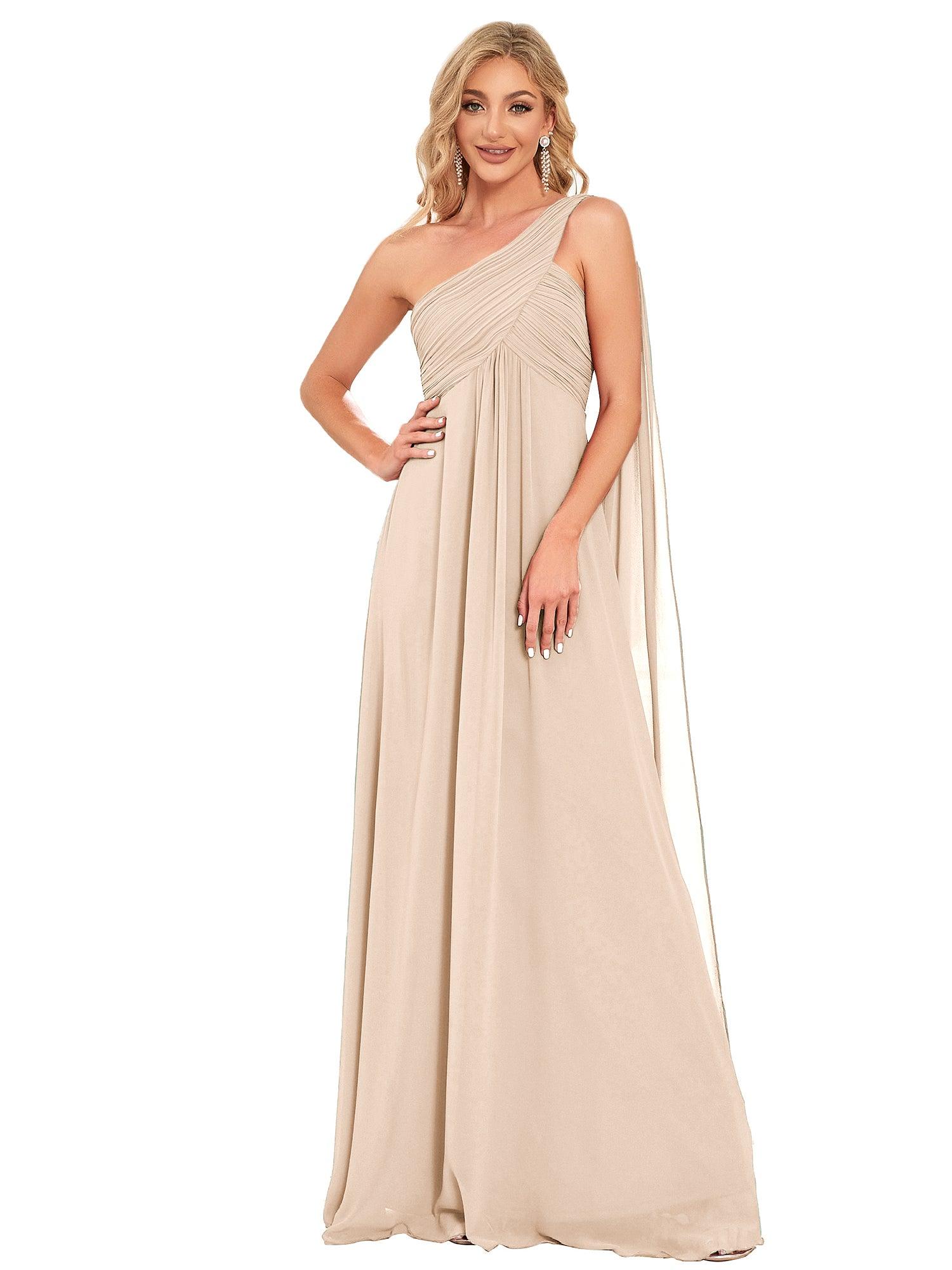 Taille personnalisée Robes de Soirée élégante Chiffon avec Une épaule pour Femmes #Couleur_Blush