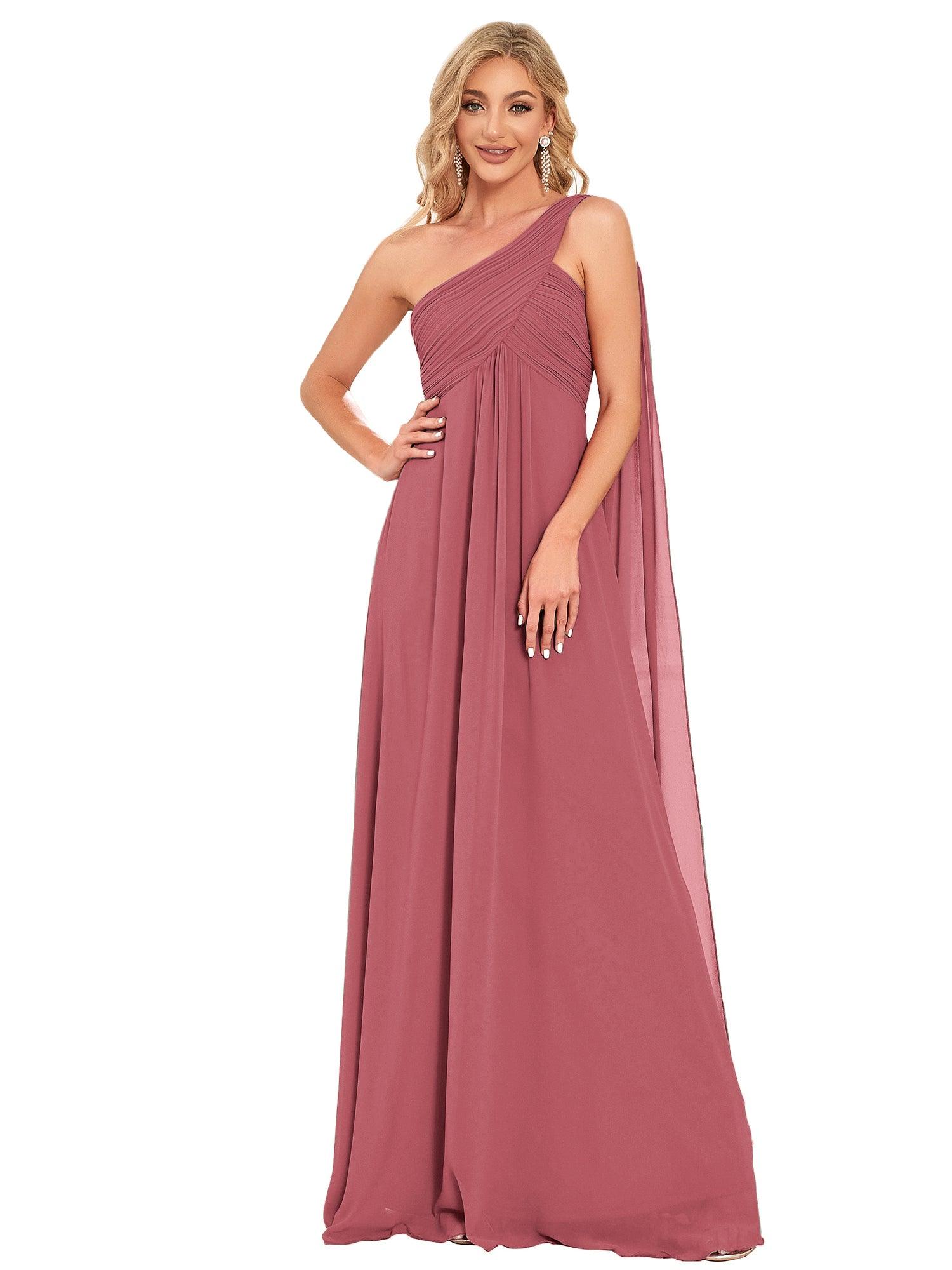 Taille personnalisée Robes de Soirée élégante Chiffon avec Une épaule pour Femmes #Couleur_Rose corail