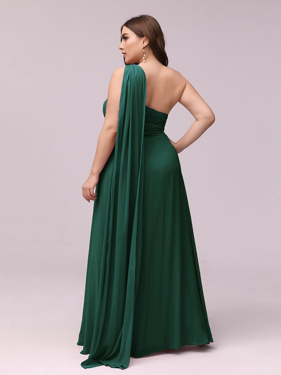 Taille personnalisée Robes de Soirée élégante Chiffon avec Une épaule pour Femmes #Couleur_Vert Fonce