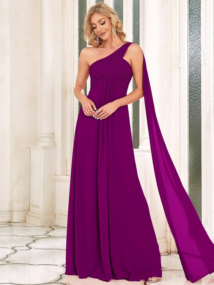Taille personnalisée Robes de Soirée élégante Chiffon avec Une épaule pour Femmes #Couleur_Fuchsia
