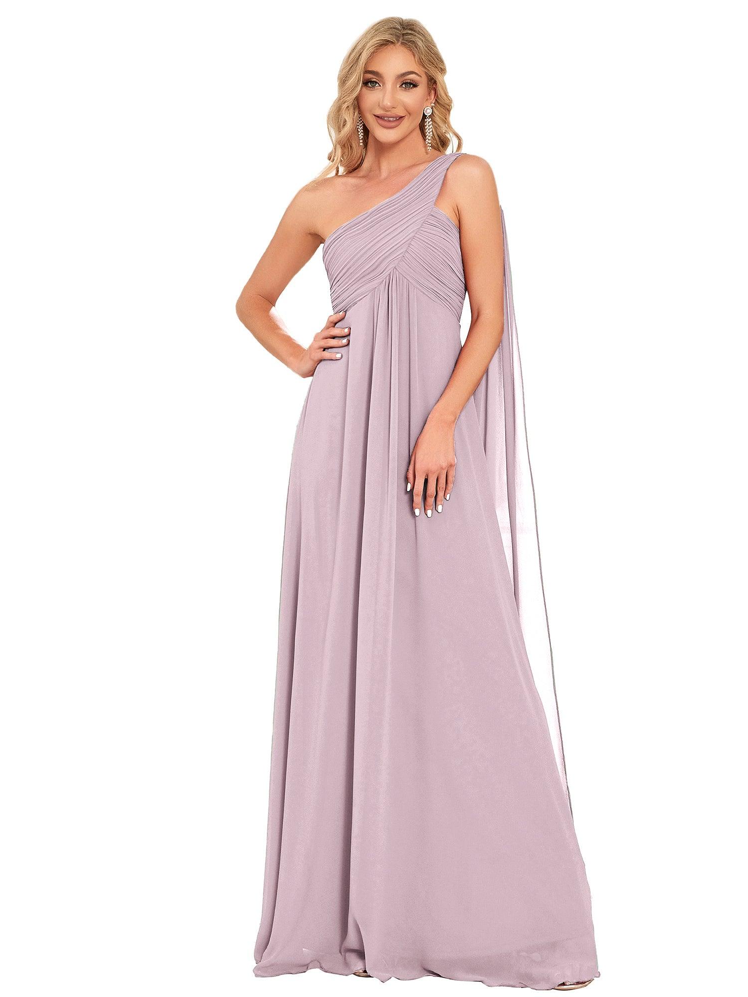 Taille personnalisée Robes de Soirée élégante Chiffon avec Une épaule pour Femmes #Couleur_Lilas