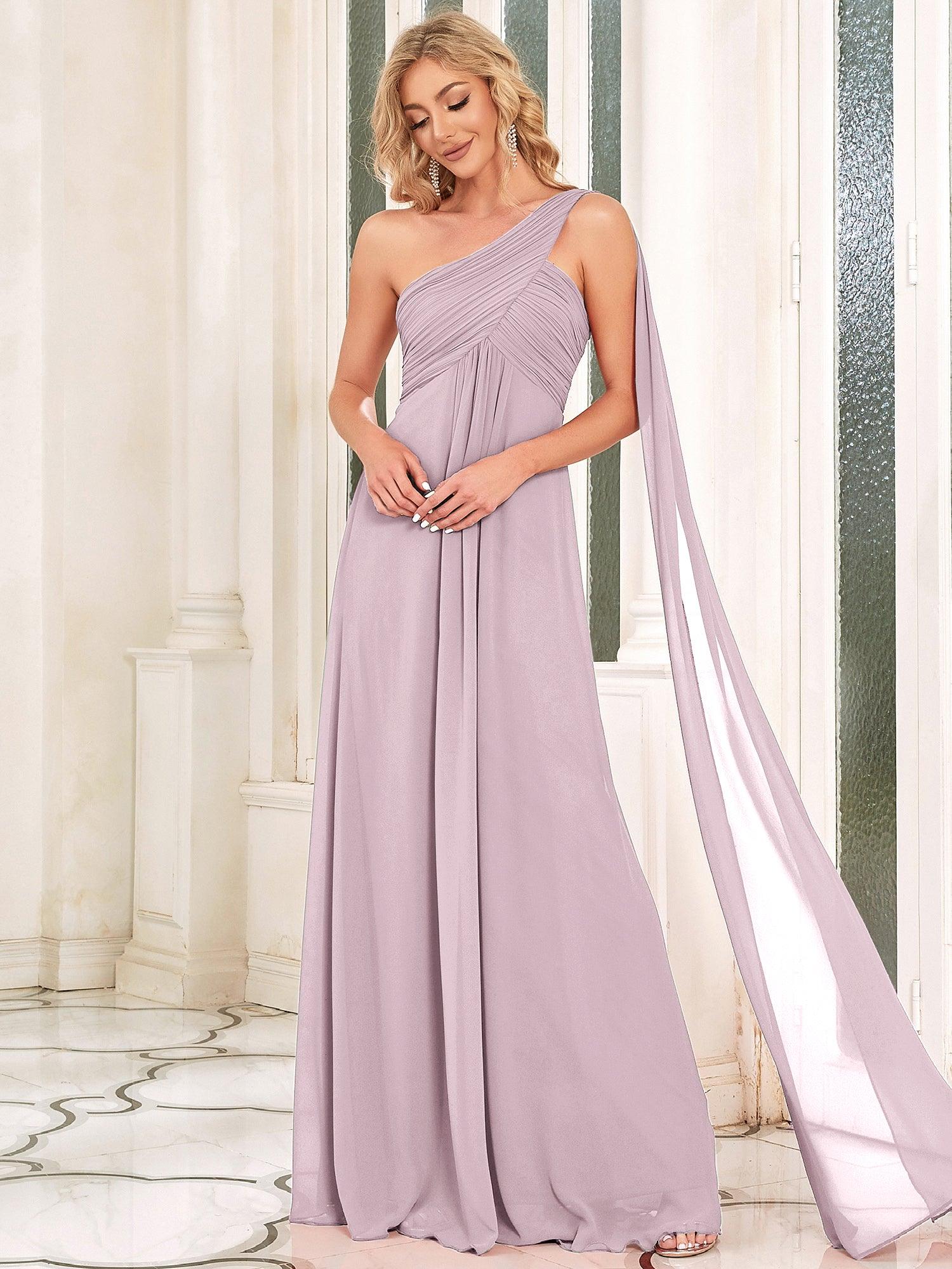 Taille personnalisée Robes de Soirée élégante Chiffon avec Une épaule pour Femmes #Couleur_Lilas