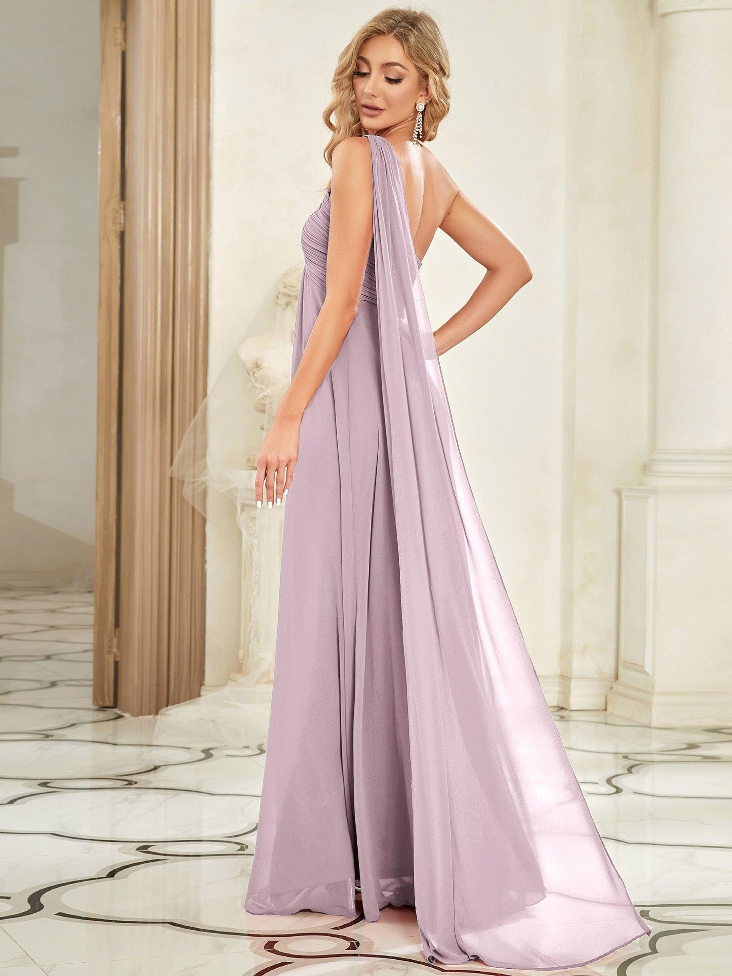 Taille personnalisée Robes de Soirée élégante Chiffon avec Une épaule pour Femmes #Couleur_Lilas