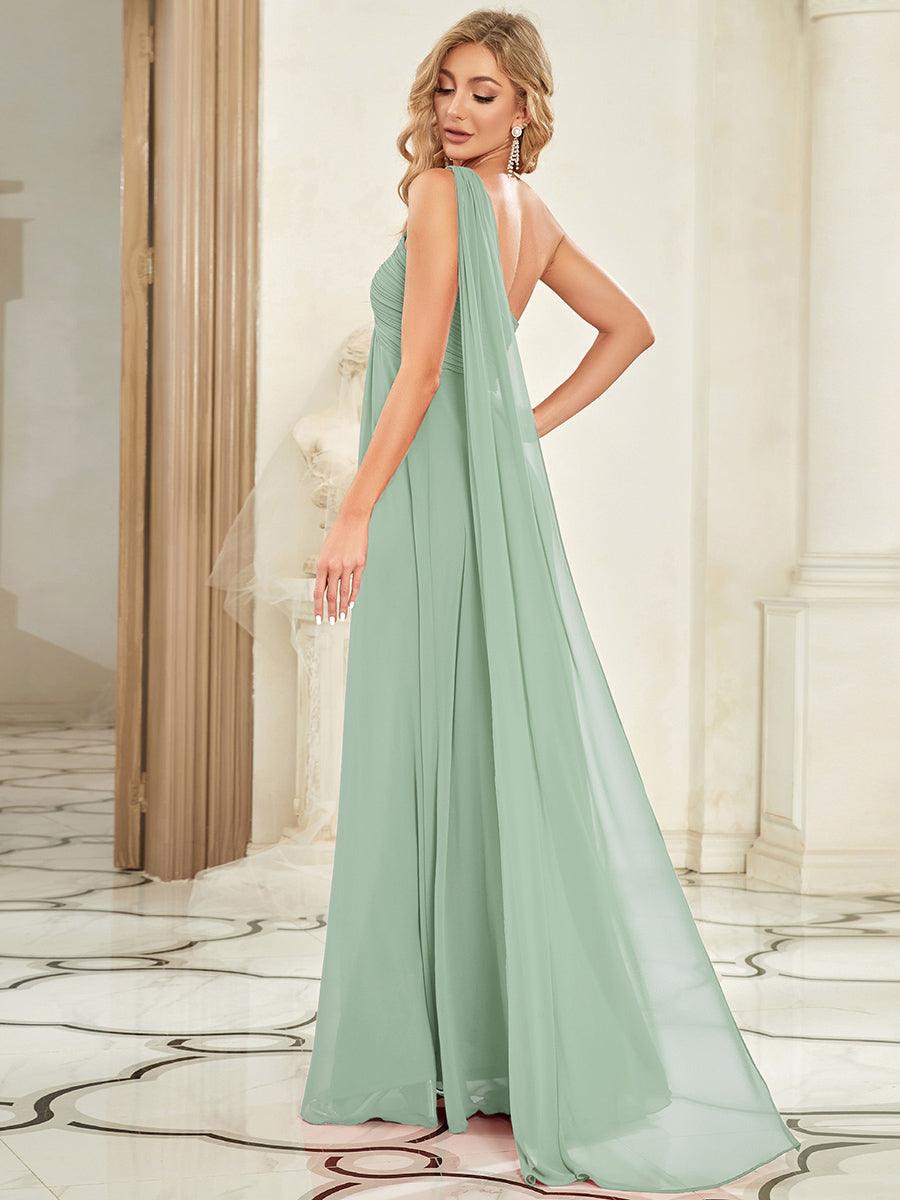 Taille personnalisée Robes de Soirée élégante Chiffon avec Une épaule pour Femmes #Couleur_Menthe Verte