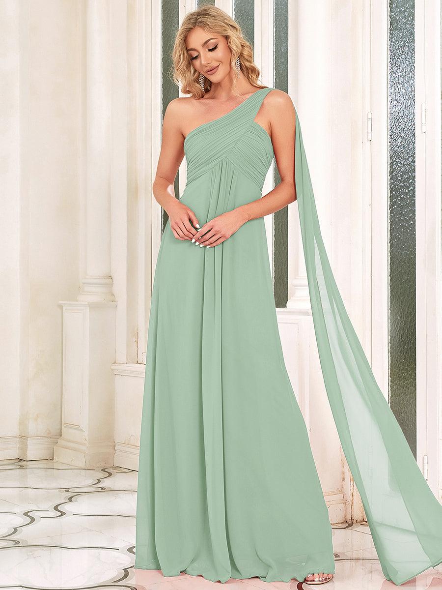 Taille personnalisée Robes de Soirée élégante Chiffon avec Une épaule pour Femmes #Couleur_Menthe Verte