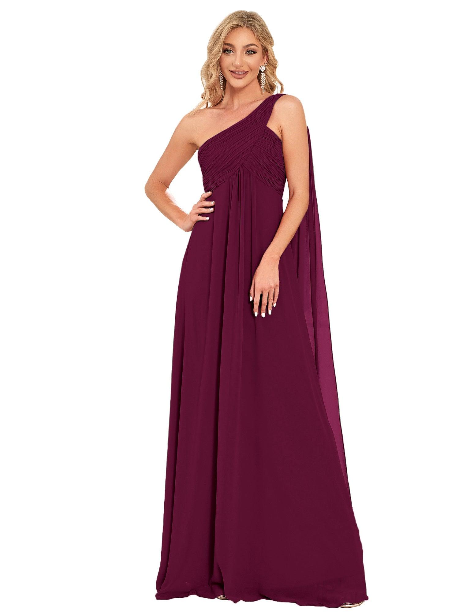 Taille personnalisée Robes de Soirée élégante Chiffon avec Une épaule pour Femmes #Couleur_Pourpre