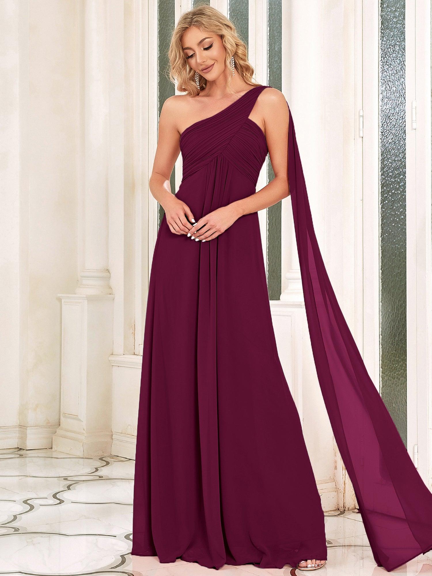 Taille personnalisée Robes de Soirée élégante Chiffon avec Une épaule pour Femmes #Couleur_Pourpre