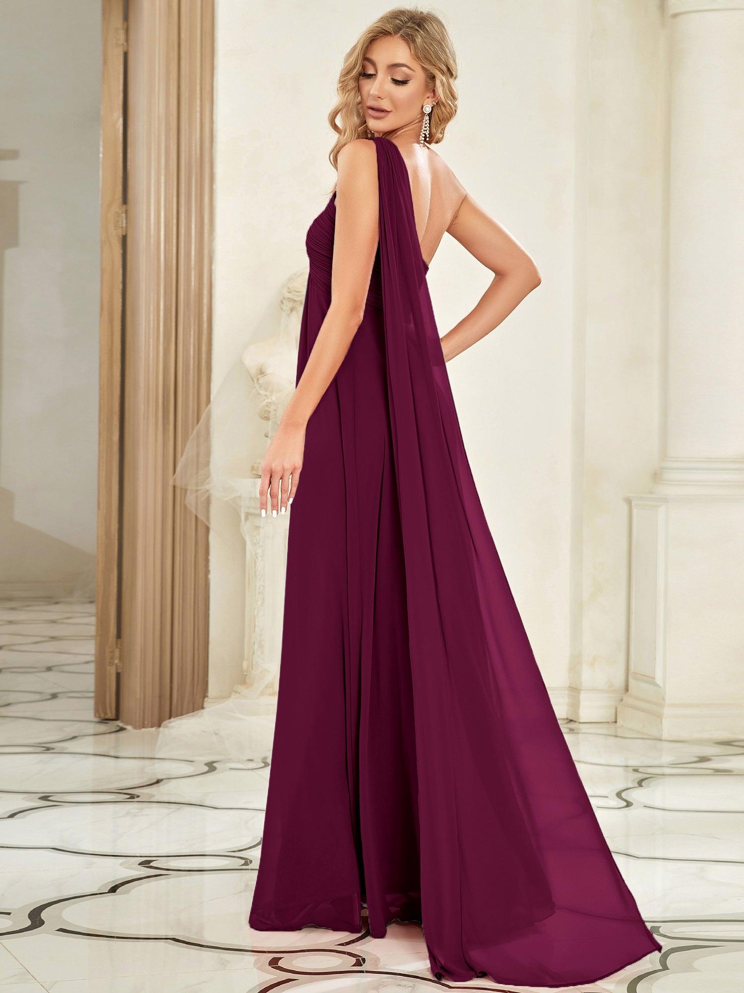 Taille personnalisée Robes de Soirée élégante Chiffon avec Une épaule pour Femmes #Couleur_Pourpre
