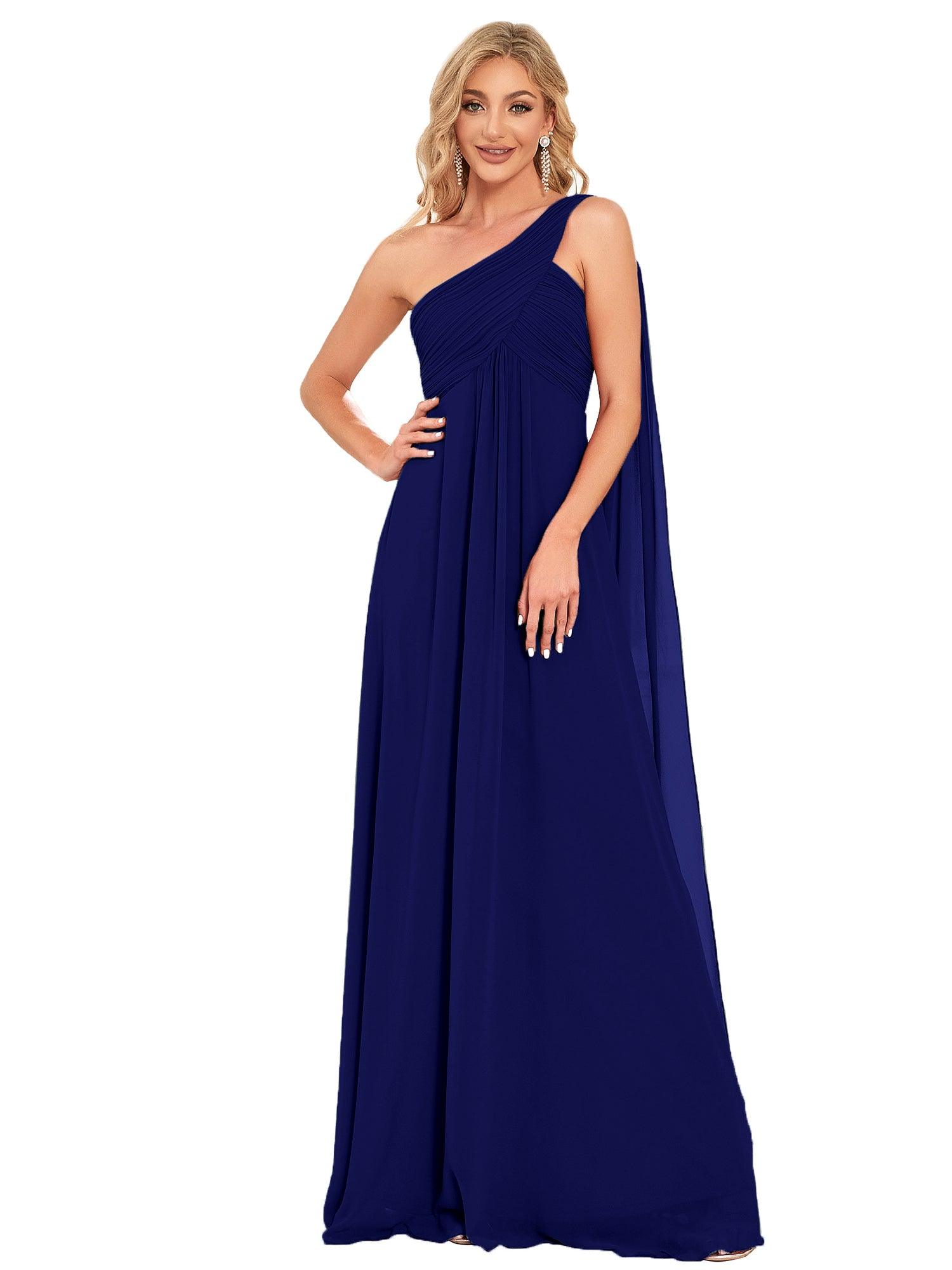 Taille personnalisée Robes de Soirée élégante Chiffon avec Une épaule pour Femmes #Couleur_Bleu Royal