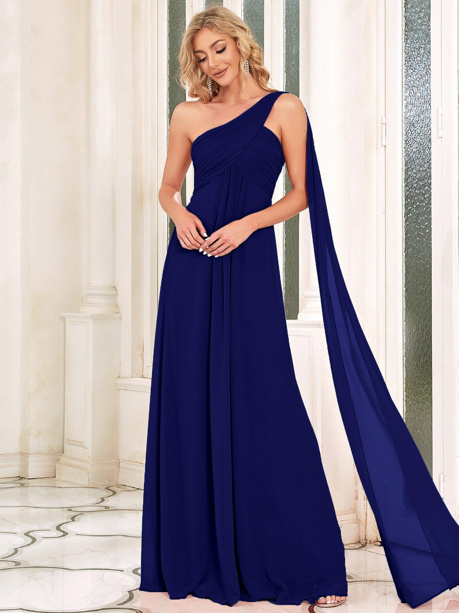 Taille personnalisée Robes de Soirée élégante Chiffon avec Une épaule pour Femmes #Couleur_Bleu Royal