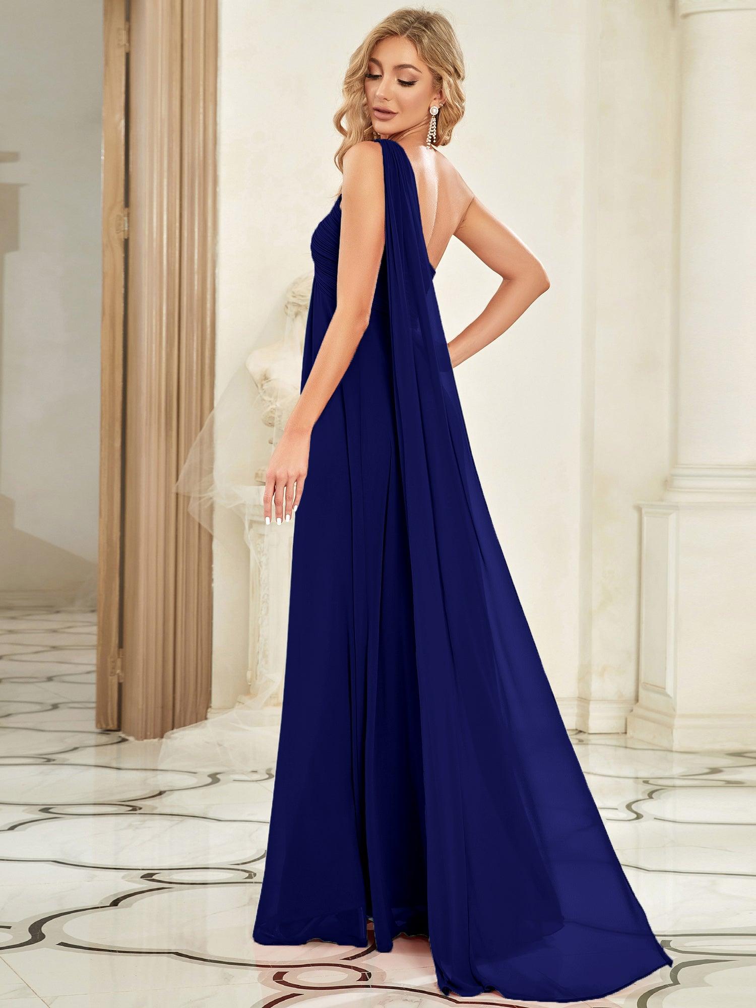 Taille personnalisée Robes de Soirée élégante Chiffon avec Une épaule pour Femmes #Couleur_Bleu Royal
