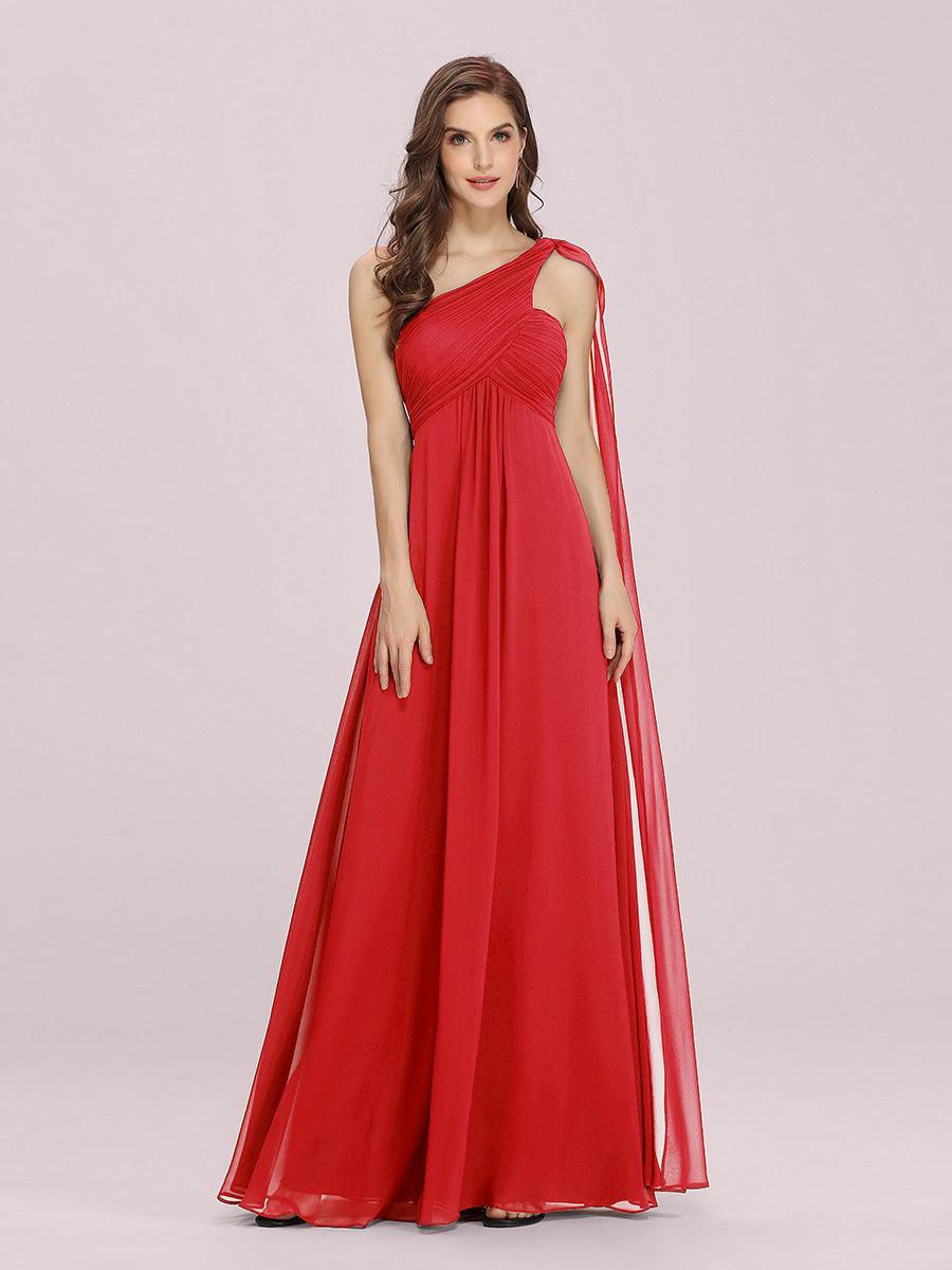 Taille personnalisée Robes de Soirée élégante Chiffon avec Une épaule pour Femmes #Couleur_Rouge