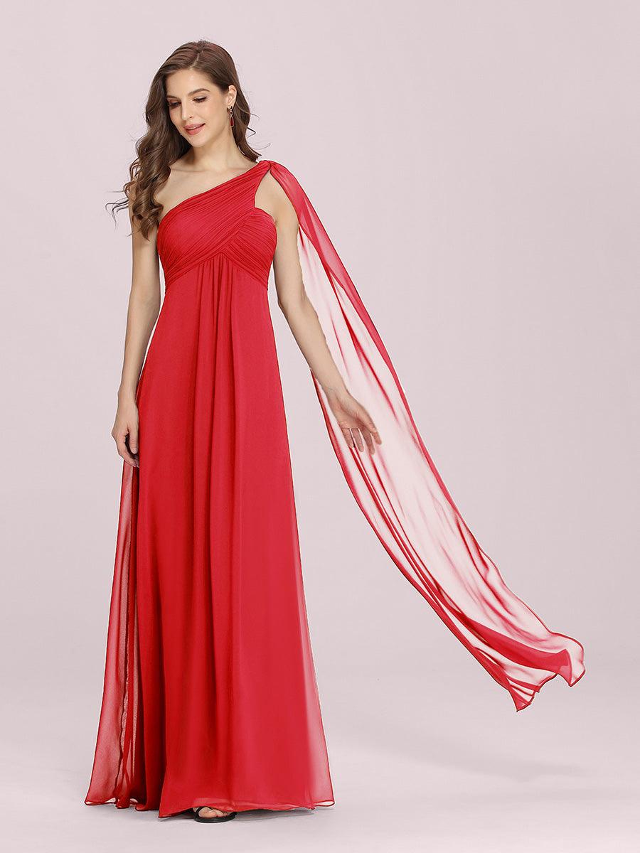 Taille personnalisée Robes de Soirée élégante Chiffon avec Une épaule pour Femmes #Couleur_Rouge