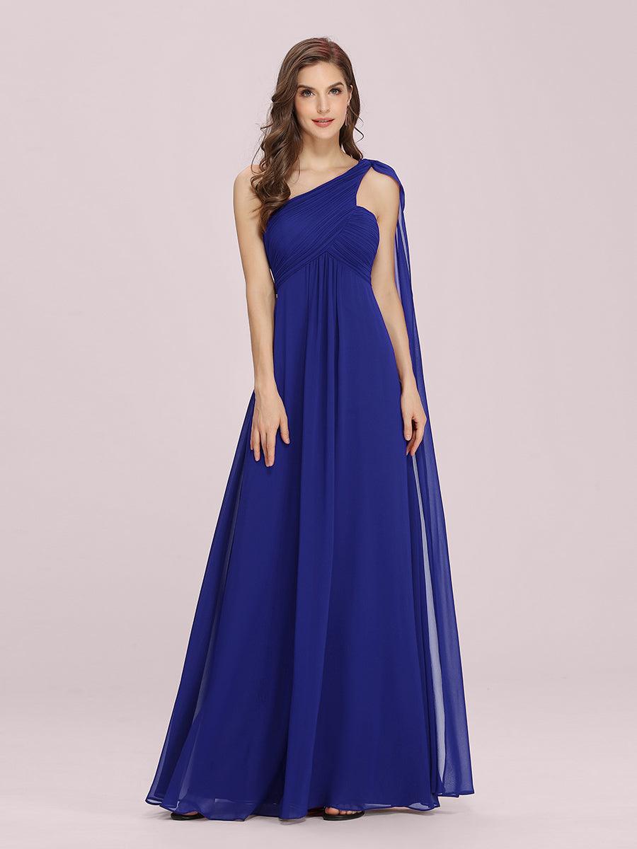 Taille personnalisée Robes de Soirée élégante Chiffon avec Une épaule pour Femmes #Couleur_Bleu Saphir