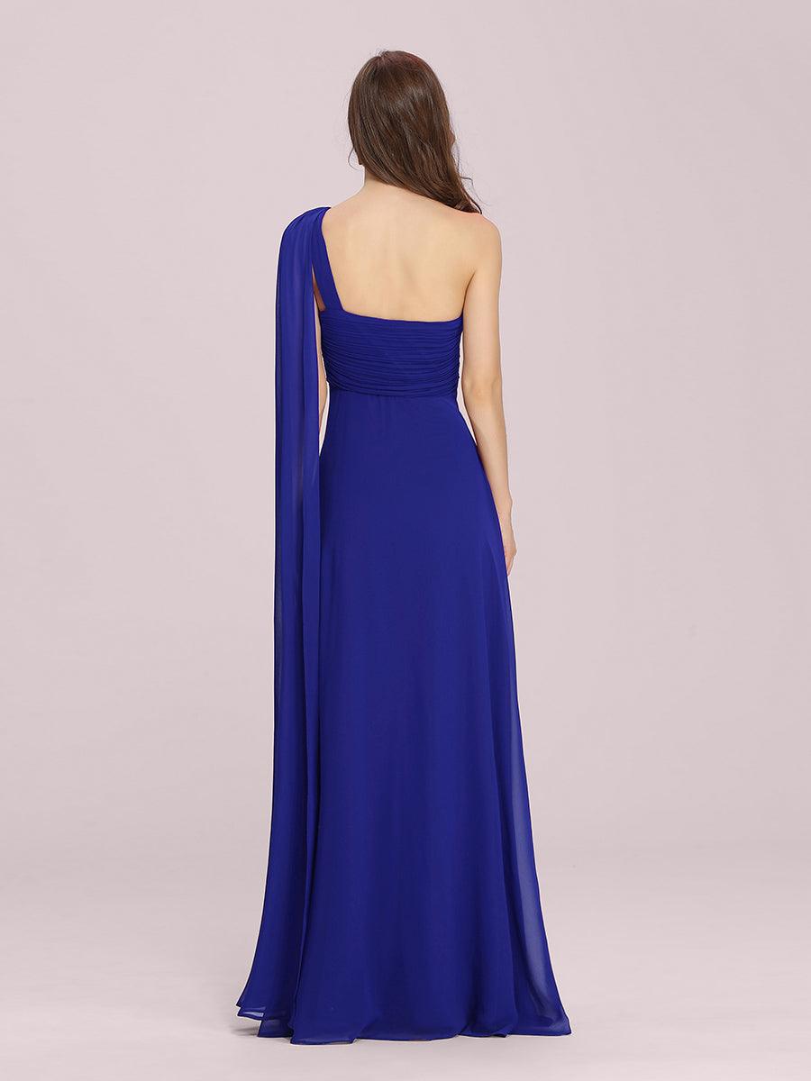 Taille personnalisée Robes de Soirée élégante Chiffon avec Une épaule pour Femmes #Couleur_Bleu Saphir