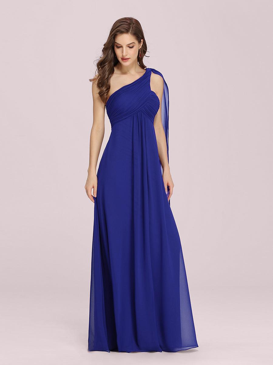 Taille personnalisée Robes de Soirée élégante Chiffon avec Une épaule pour Femmes #Couleur_Bleu Saphir