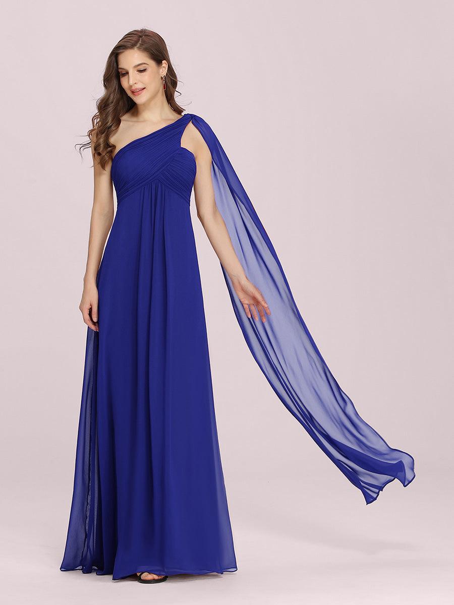 Taille personnalisée Robes de Soirée élégante Chiffon avec Une épaule pour Femmes #Couleur_Bleu Saphir