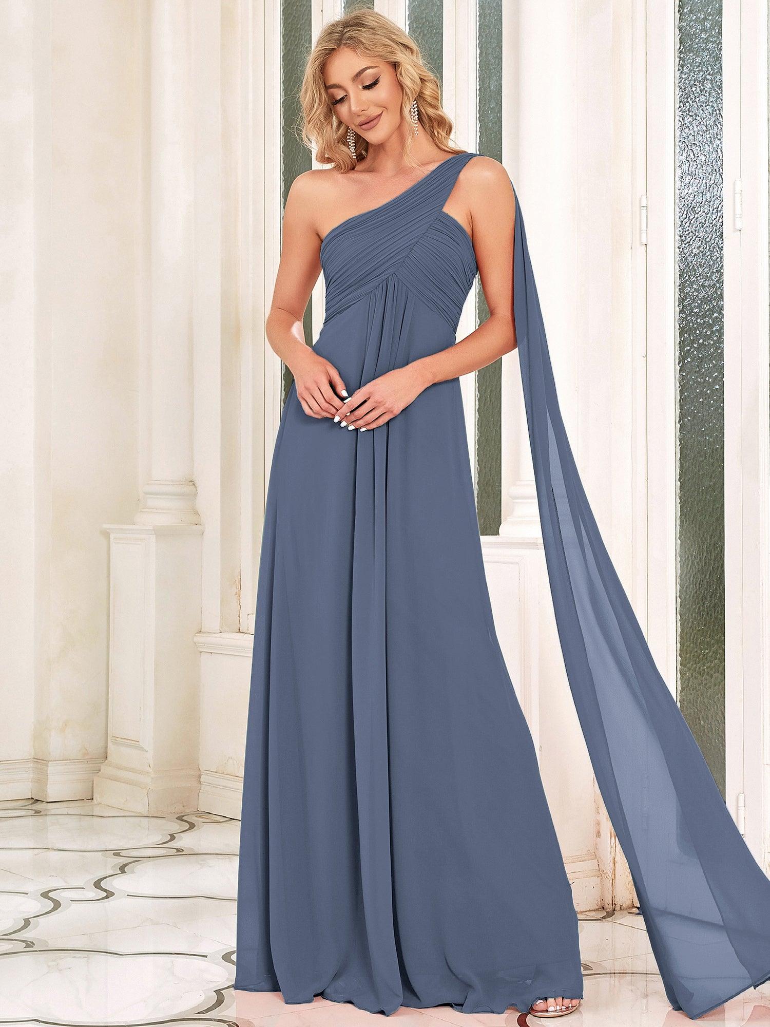 Taille personnalisée Robes de Soirée élégante Chiffon avec Une épaule pour Femmes #Couleur_Orage