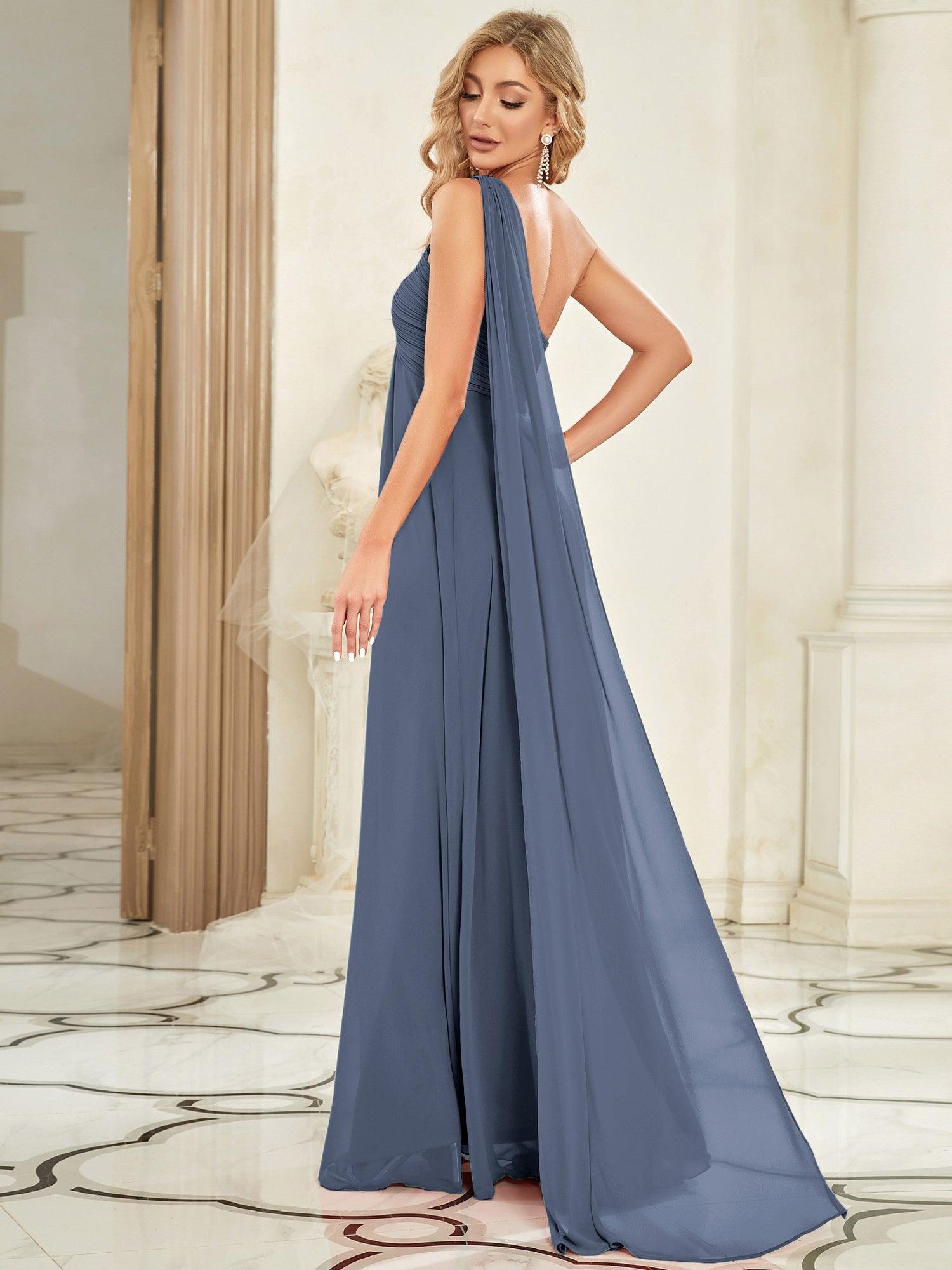 Taille personnalisée Robes de Soirée élégante Chiffon avec Une épaule pour Femmes #Couleur_Orage