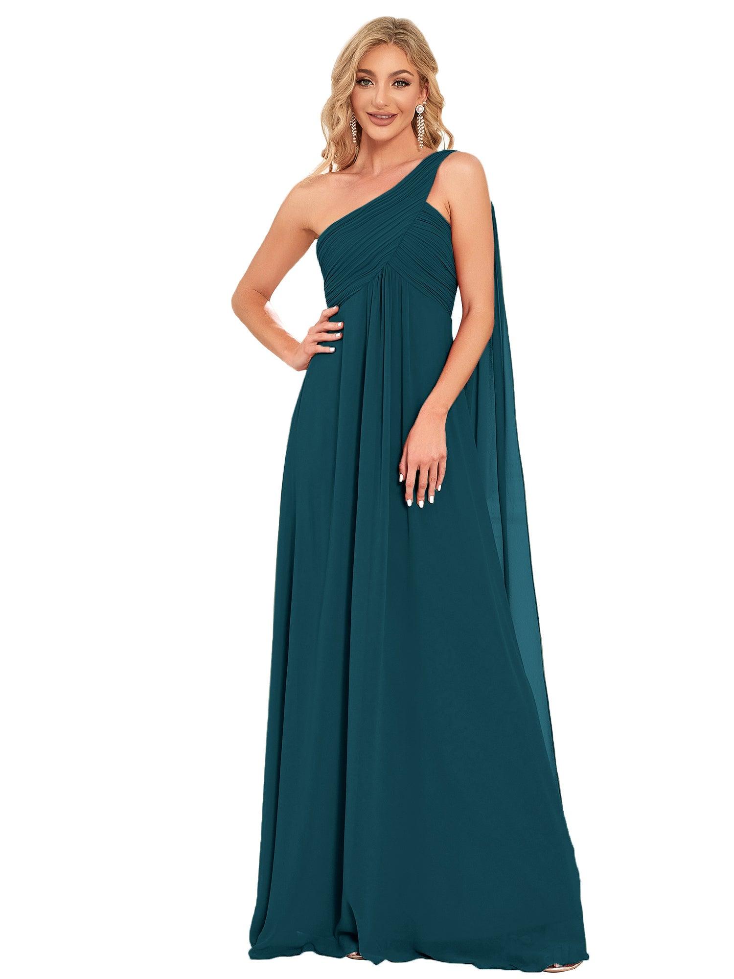 Taille personnalisée Robes de Soirée élégante Chiffon avec Une épaule pour Femmes #Couleur_Bleu Sarcelle