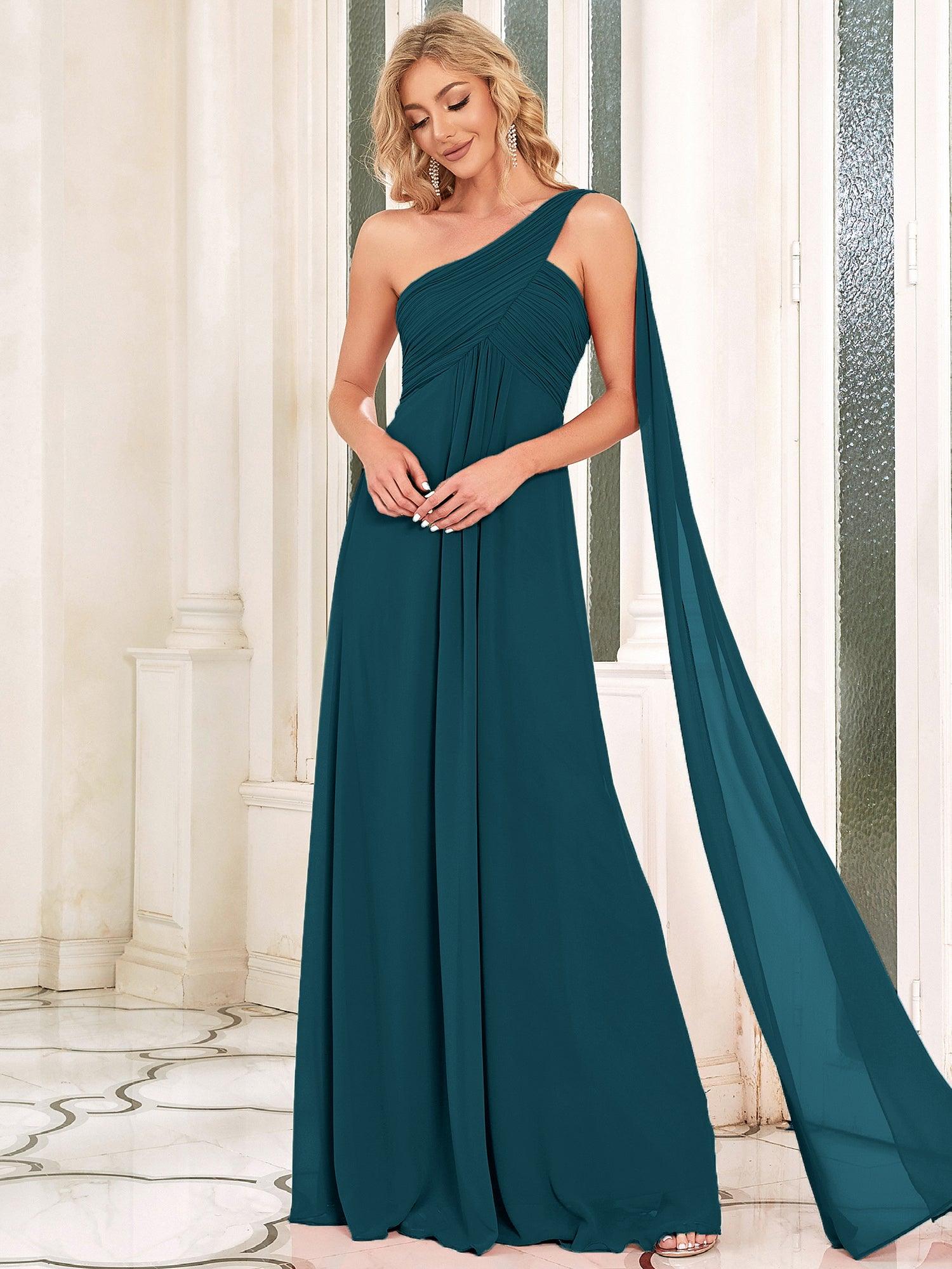 Taille personnalisée Robes de Soirée élégante Chiffon avec Une épaule pour Femmes #Couleur_Bleu Sarcelle
