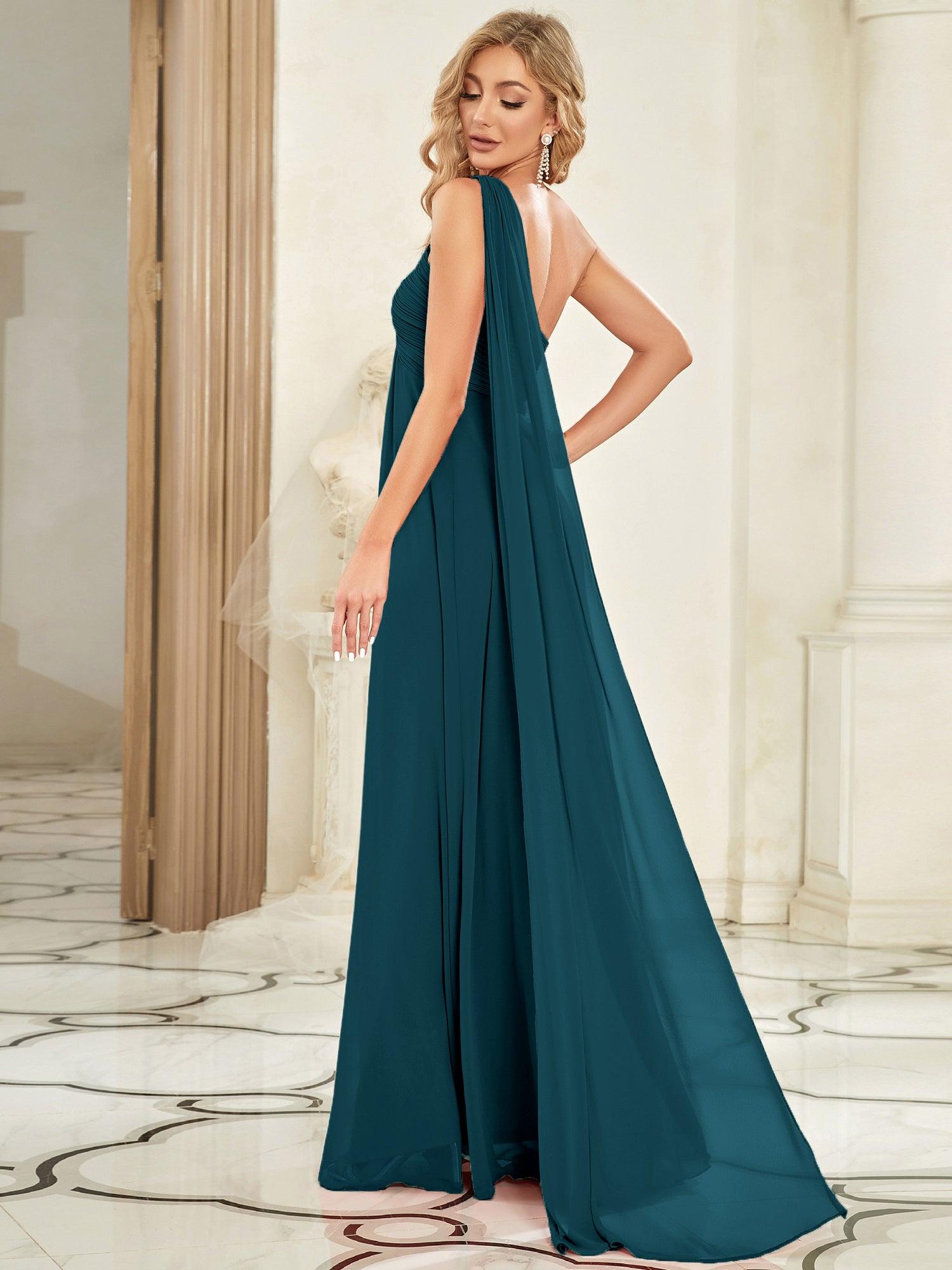 Taille personnalisée Robes de Soirée élégante Chiffon avec Une épaule pour Femmes #Couleur_Bleu Sarcelle
