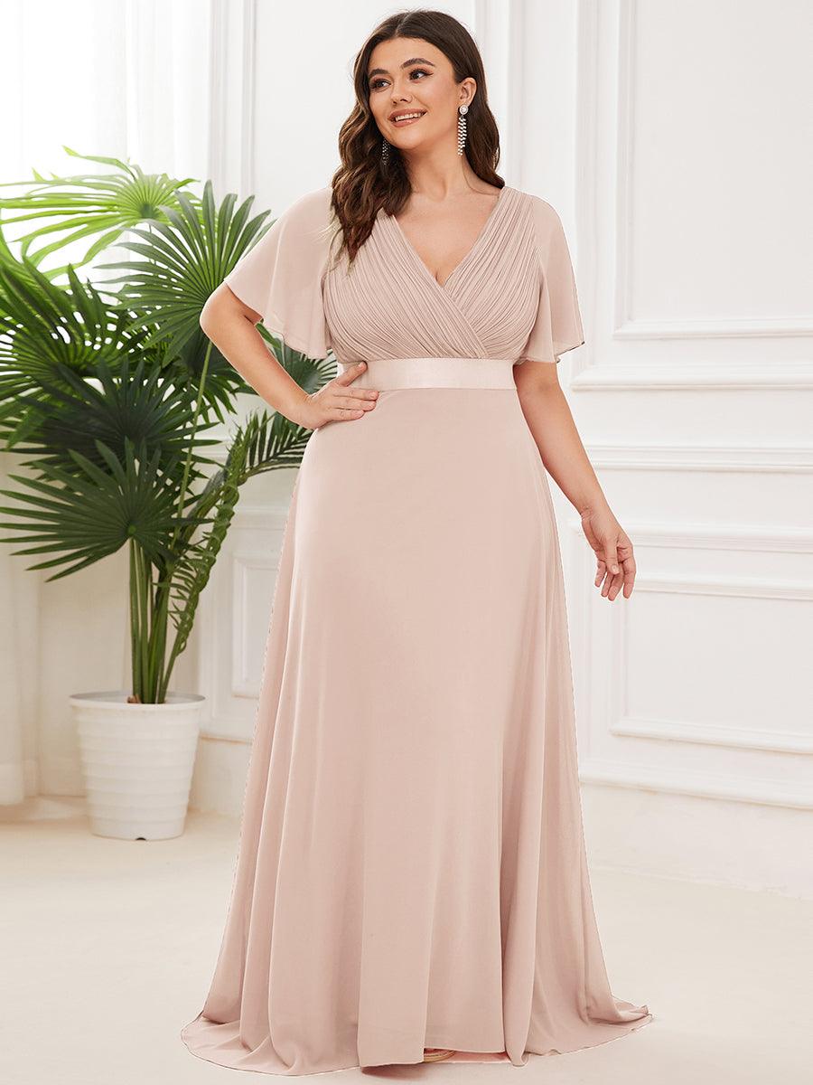 Taille personnalisée Robe de demoiselle d'honneur longue manches courtes #Couleur_Blush