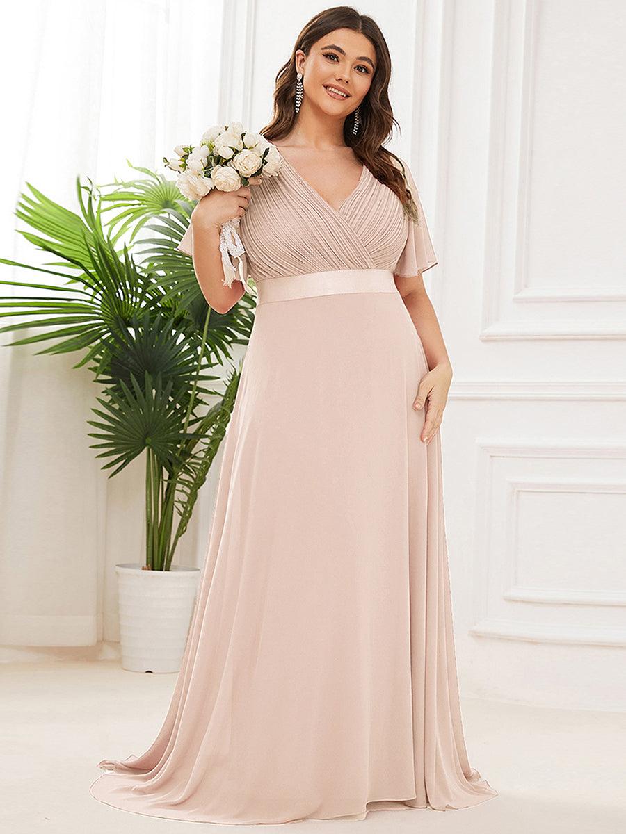 Taille personnalisée Robe de demoiselle d'honneur longue manches courtes #Couleur_Blush
