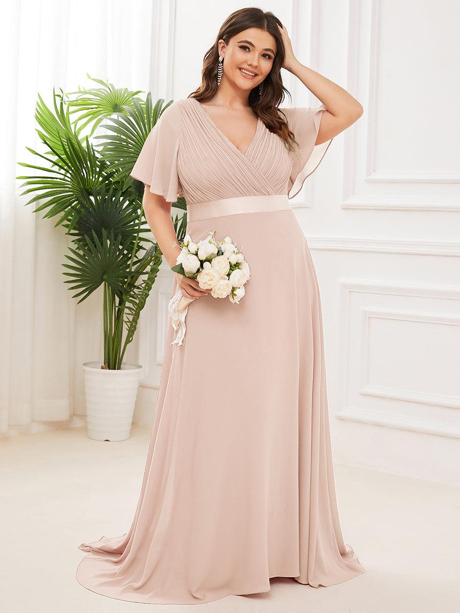 Taille personnalisée Robe de demoiselle d'honneur longue manches courtes #Couleur_Blush