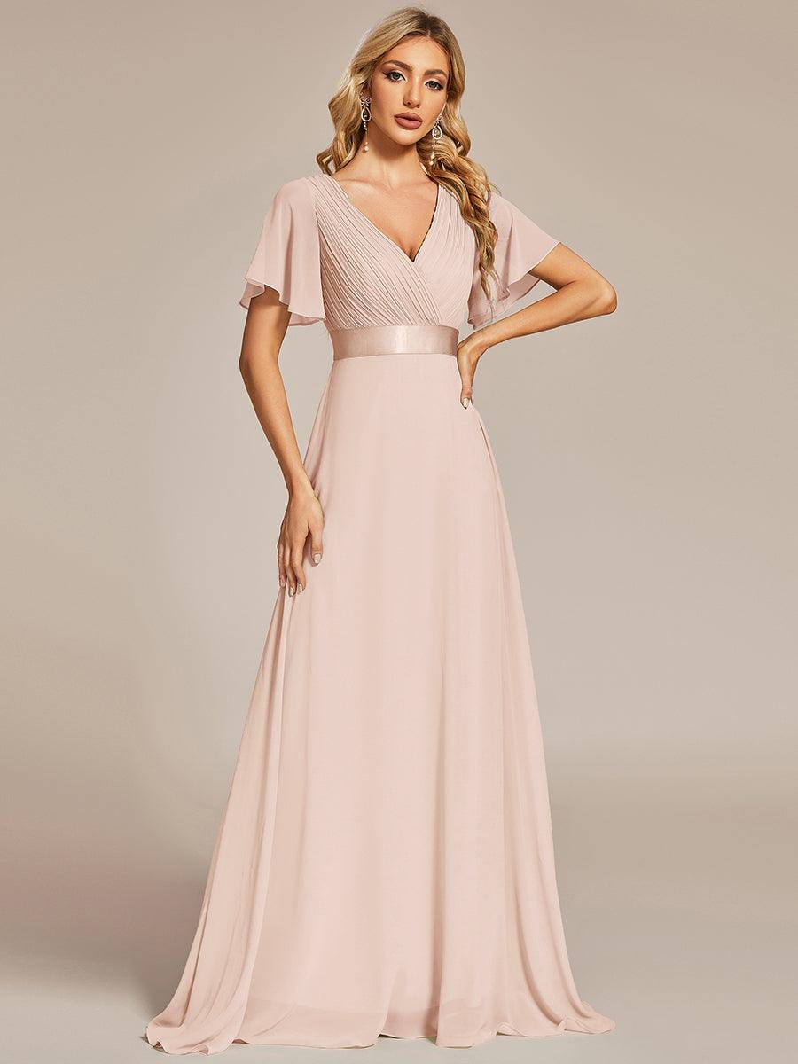 Taille personnalisée Robe de demoiselle d'honneur longue manches courtes #Couleur_Blush