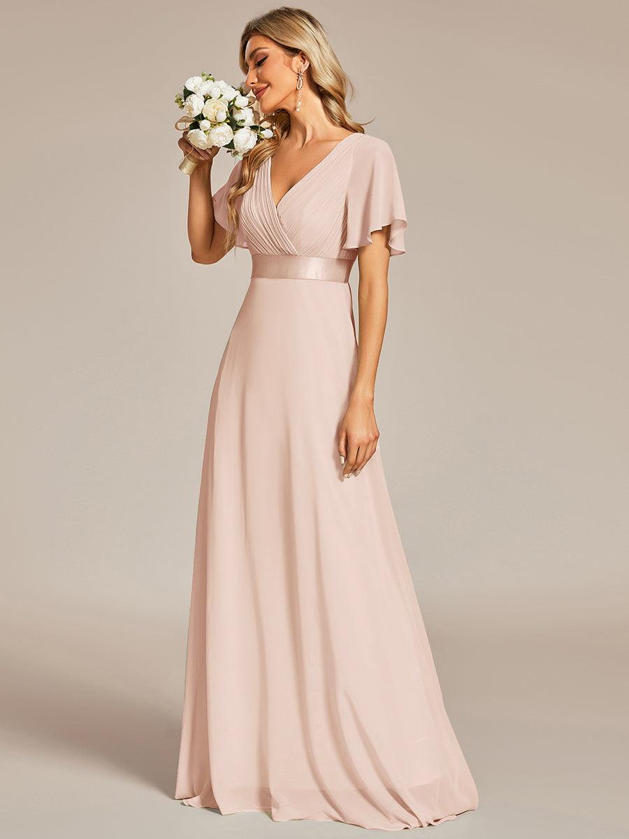 Taille personnalisée Robe de demoiselle d'honneur longue manches courtes #Couleur_Blush