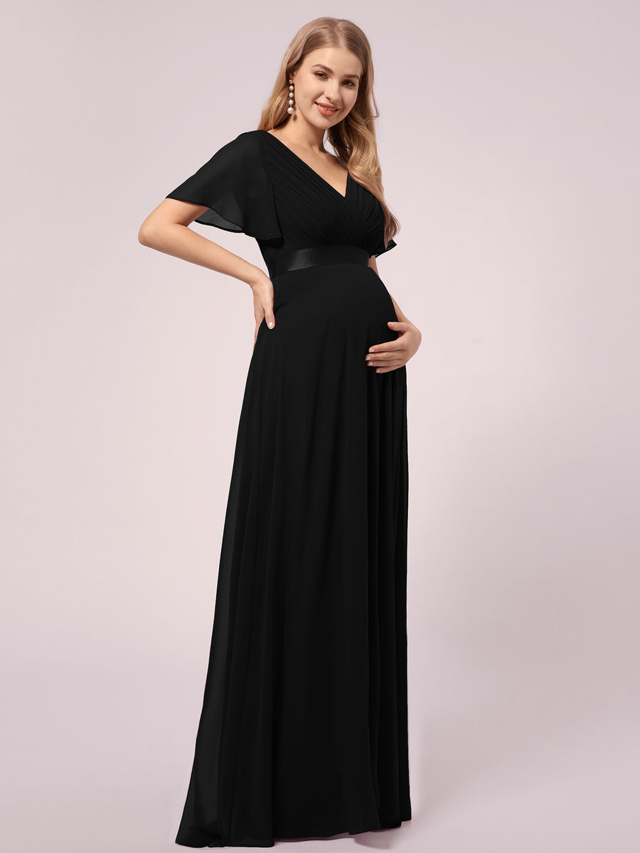 Robe de maternité en mousseline simple à manches volantées #Couleur_Noir