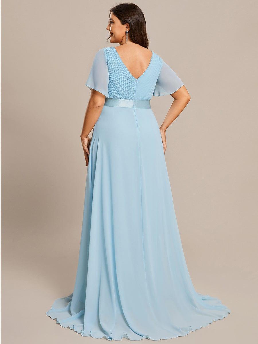 Robe mariage invitée fluide élégante en mousseline à taille haute #Couleur_Bleu Ciel