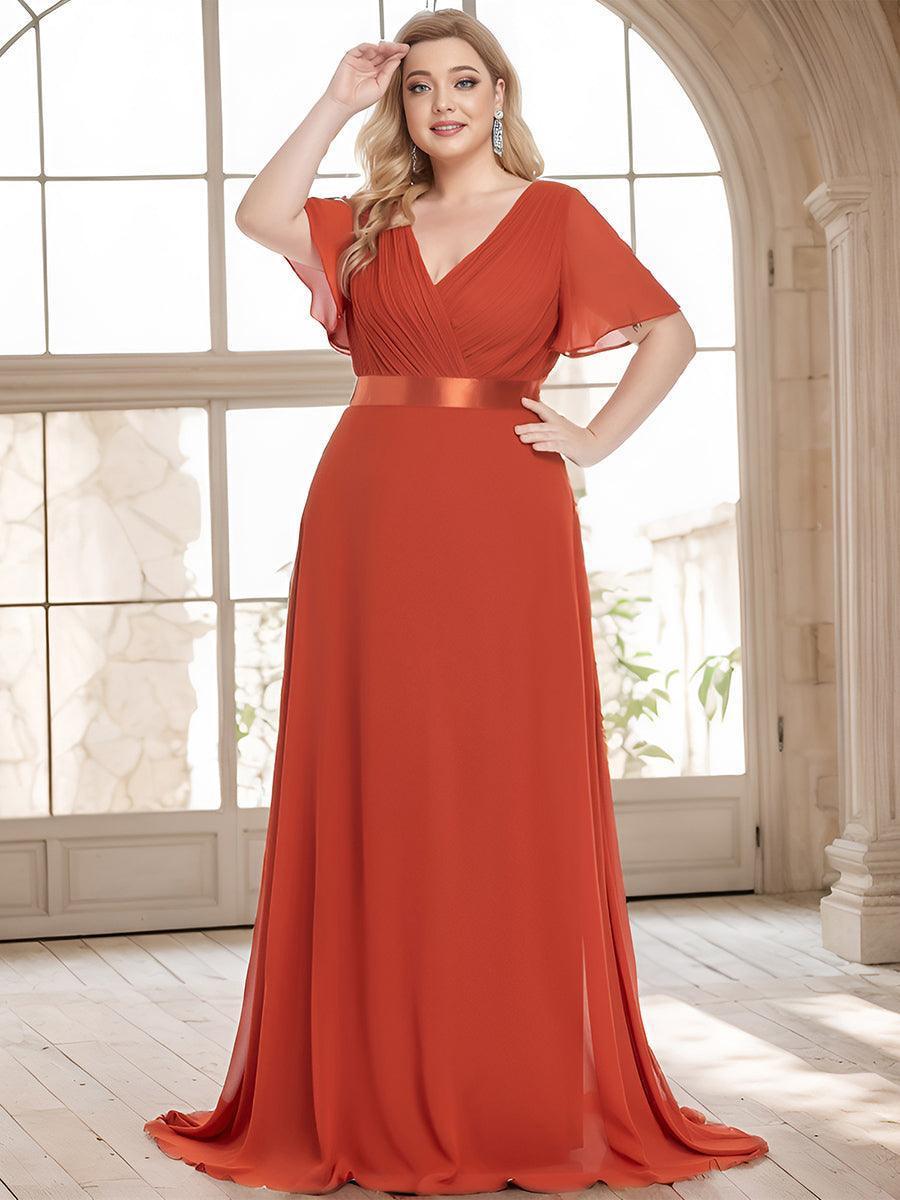 Robe mariage invitée fluide élégante en mousseline à taille haute #Couleur_Burnt Orange