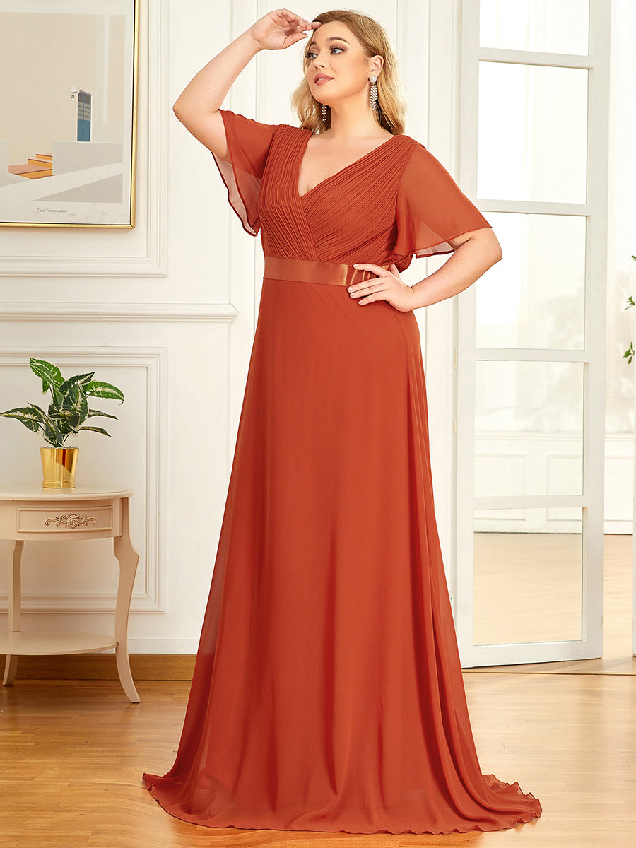 Robe de maternité en mousseline simple à manches volantées #Couleur_Burnt Orange