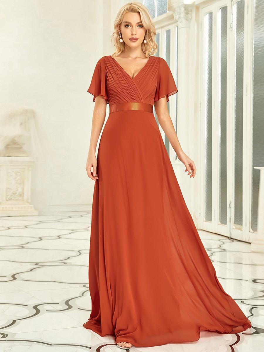 Robe mariage invitée fluide élégante en mousseline à taille haute #Couleur_Burnt Orange