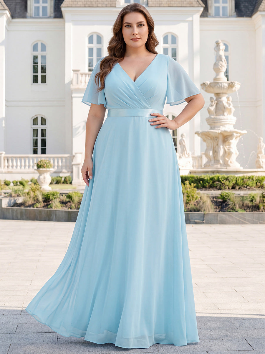 Robe de maternité en mousseline simple à manches volantées #Couleur_Bleu Ciel