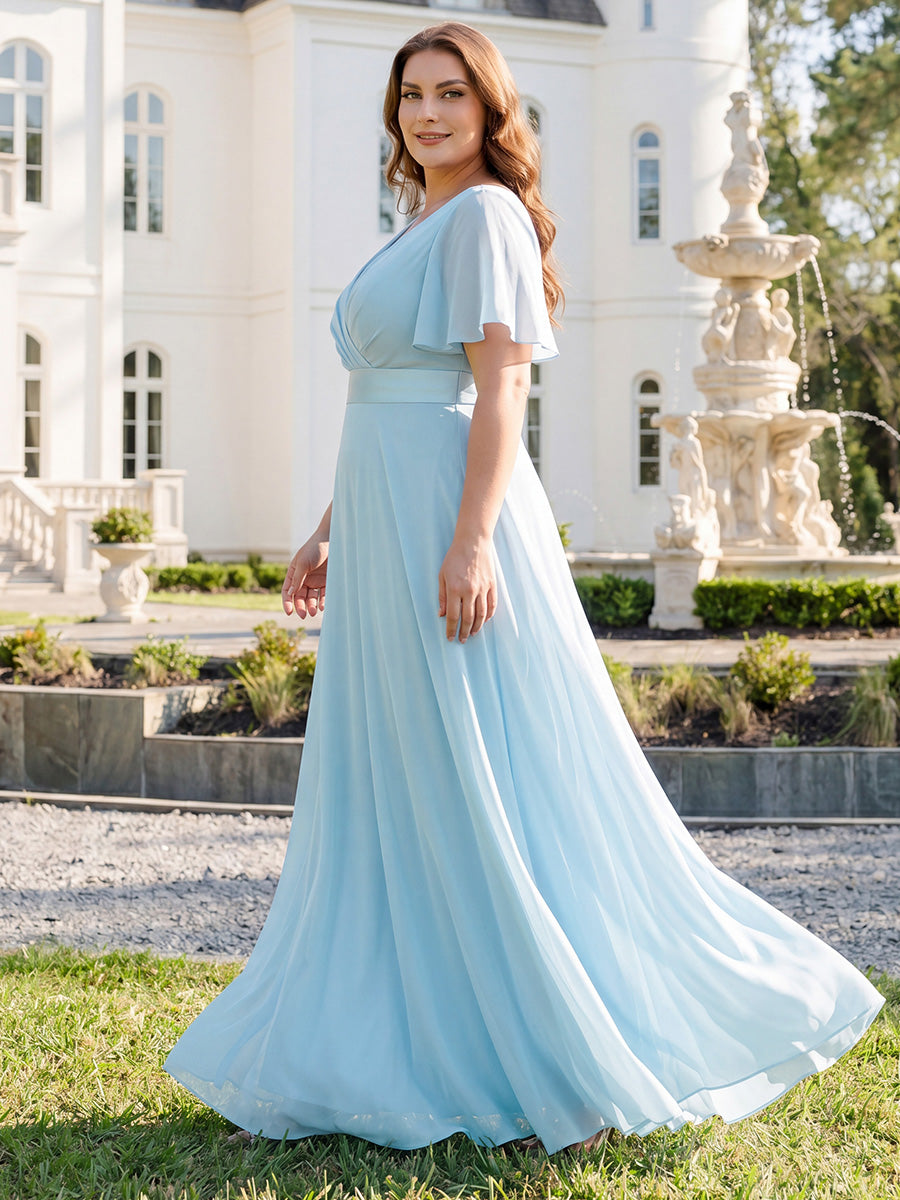 Robe de maternité en mousseline simple à manches volantées #Couleur_Bleu Ciel